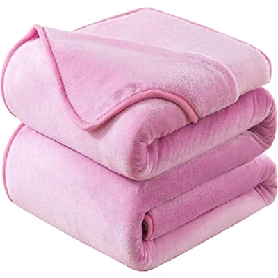 Image of HOZY Baby/Adult Fleece Blanket, 130 x 150 cm, Soft and Warm, Microfiber Polyester, Bedspread, Sofa Throw, Velvet Effect, Easy to Clean, Pink