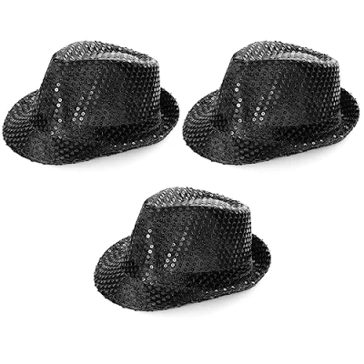 Image of Black Trilby Hat Sequin Fedora 1920&#039;s Gangster Fancy Dress Unisex Accessory Perfect for Sporting Events, Dance Shows, Parties and Events Pack Of 1