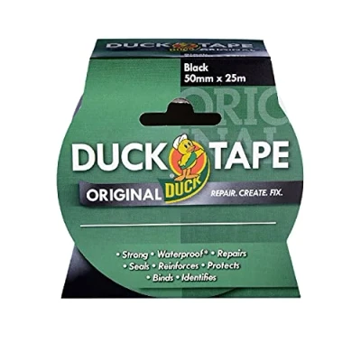 Image of Duck tape original Black, 50mm x 25m. The high strength waterproof gaffer and duct adhesive cloth repair