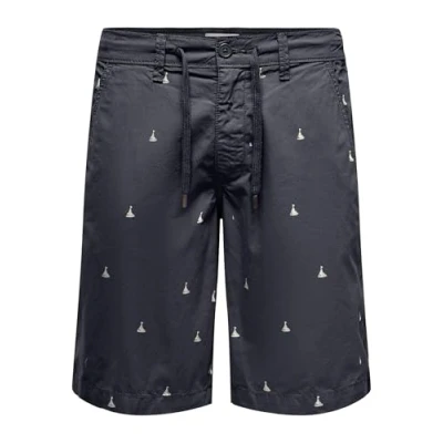 Image of ONLY &amp; SONS Men&#039;s Onsloc 0157 Shorts, Dark Navy/Detail: emb, M