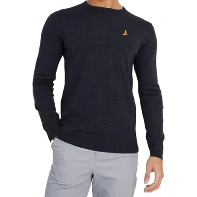 Image of BRAVE SOUL Mens Jumper Binary Fisherman Knitted Crew Neck Sweater, Navy Einstein, M