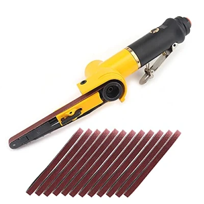 Image of SI FANG Air Belt Sander 10 x 330mm Pneumatic Mini Sanders Set with 14Pcs Belts (Grit 60 80 120), Small File Finger Grinder Sanding Polishing Tools for Wood, Iron, Aluminium, Metal