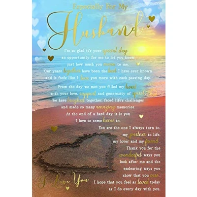 Image of Especially for My Husband Beach Sentiments Happy Birthday Card Lovely Verse