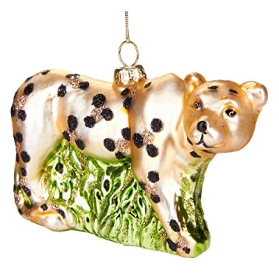 Image of BRUBAKER Leopard Hand Painted Glass Christmas Bauble Mouthblown Tree Ornaments Figures Funny Decoration Pendant Ball 4.5 inches (11.5 cm)