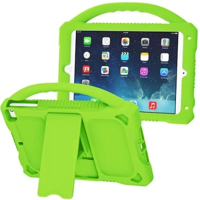 Image of Adocham Kids Case for iPad Mini 5 4 3 2 1, Lightweight and Full Body Shockproof Silicone Cover with Built in Foldable Kickstand Grip Handle (Green)