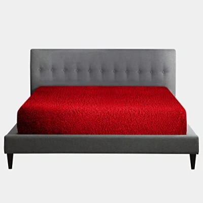 Image of Easy Care Plain King Size Bed Sheets, 100% Polyester Teddy Fitted Sheet, Thermal Warm Fleece Bottom Red