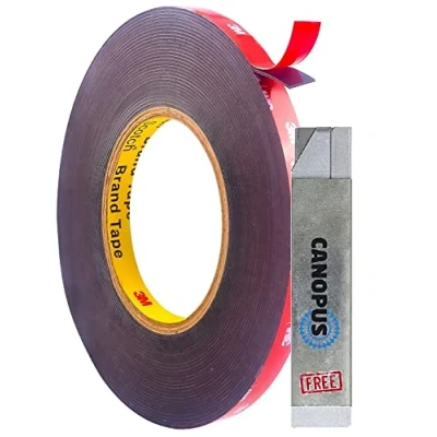 Image of CANOPUS 3M Double Sided Tape Strong 5mm x 15m, Waterproof Heavy Duty, Ideal for LED Strip Lights, Automotive, Home, Office, Car, Decor, Sticky Tape, Adhesive Dark Gray