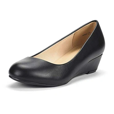 Image of DREAM PAIRS Women&#039;s Debbie Mid Wedge Heel Pump Shoes,Size Debbie,Size 6.5,Black/pu,Debbie