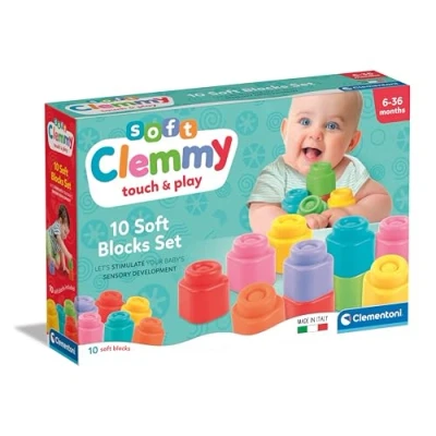 Image of Clementoni Baby Blocks Clemmy 10 Soft Building Set Blocks, Kids 6 Months, Bricks Washable, Construction Set, Development &amp; Activity Toy, Made In Italy, 17988