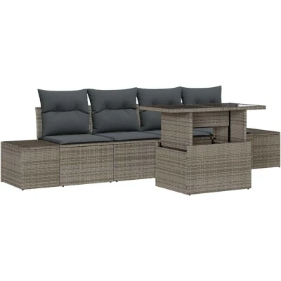 Image of vidaXL 5 Piece Garden Sofa Set with Cushions Grey Poly Rattan