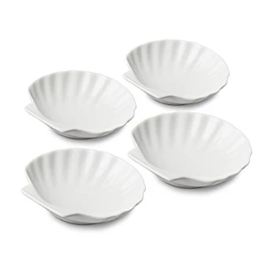 Image of WM Bartleet &amp; Sons 1750 TSET111 Traditional Porcelain Set of 4 Shell Design Serving Dishes 12cm White