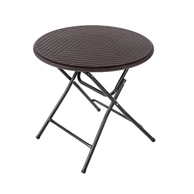 Image of Oypla 80cm Round Folding Heavy Duty Outdoor Rattan Patio Garden Bistro Table
