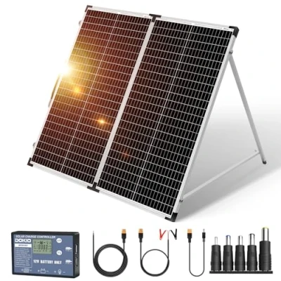Image of DOKIO Solar Case 160 W 18 V with Charge Controller (2 USB Ports) Panel Foldable for 12 Battery Includes Transport Bag Camping Motorhome Boat