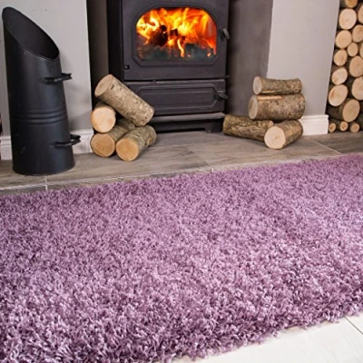Image of Ontario Mauve Fireside Fireplace Mantelpiece Hearth Shaggy Shag Fluffy Living Room Area Rug