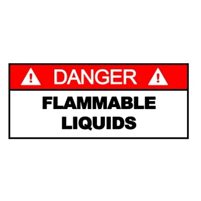 Image of 2 x Warning DANGER FLAMMABLE LIQUIDS Sign Removable Self Adhesive Waterproof Durable Vinyl Label Sticker 225mm 106mm
