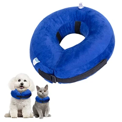 Image of Nobleza Inflatable Dog Collar Recovery Pet Protection Cover Neck After Surgery Adjustable Cone for Small and Cat, Blue
