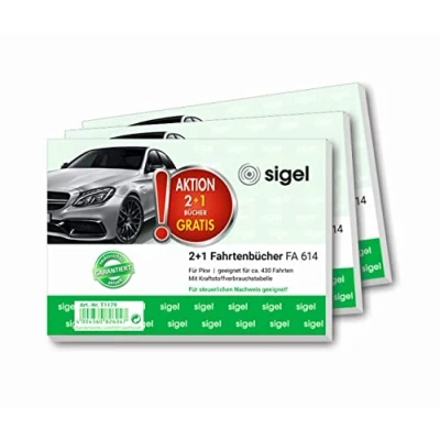 Image of SIGEL T1179 Set of 3 Journey Logs for Cars, x FA614: A6 Landscape, 80 Pages, Germany and Austria, Approved by The Financial Office