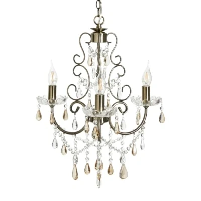 Image of LITECRAFT Madonna Light Dual Mount Multi Arm Chandelier Crystal Pendant Bedroom Hallway Living Room Antique Brass, 3 (Bulbs)