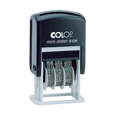 Image of COLOP S120 Mini Dater Stamp Black Ink 104732 4mm Adjustable Self inking Date Manually Runs for 12 Years