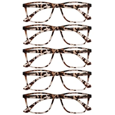 Image of OPULIZE NYX Blue Light Blocking Reading Glasses Anti Glare Computer and Gaming Eyewear 5 Pack UV Eyestrain Protection Rectangular Frame Brown Tortoiseshell Men Women + 2.00