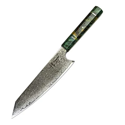 Image of hajegato Professional Japanese Chefs Kitchen Knife Unique Kiritsuke 8 Inch Vg10 67 Layers Damascus Steel Knive with Sheath