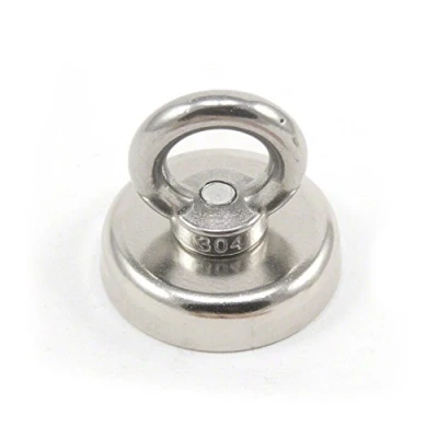 Image of Neodymium Clamping Magnet with M8 Eyebolt for Fishing, Hanging and Holding Items 48mm dia 90kg Pull
