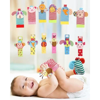 Image of Soft Baby Toy, Wrist Rattle &amp; Foot Finder Socks, Handheld Rattles and Leg Ankel Rattle, Newborn Toys for Infant Boy or Girl (12PCS C)
