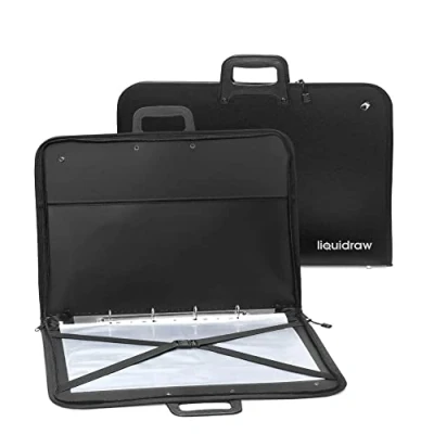 Image of Liquidraw A3 Art Portfolio Case with 10 Sleeves Shoulder Strap Ring Binder Water Resistant Bag