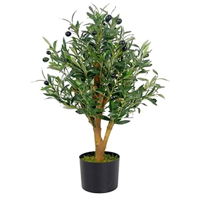 Image of Leaf Design UK Realistic Artificial OLIVE Tree in Black Plastic Pot 65cm, AZ