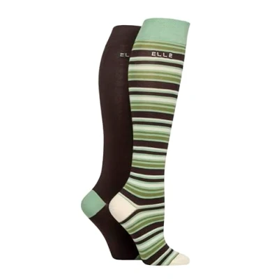 Image of Women&#039;s 2 Pair Elle Bamboo Striped and Plain Knee High Socks Forager 4 8