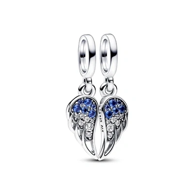 Image of Pandora Moments Wings sterling silver splittable dangle with stellar blue, skylight blue crystal and clear cubic zirconia