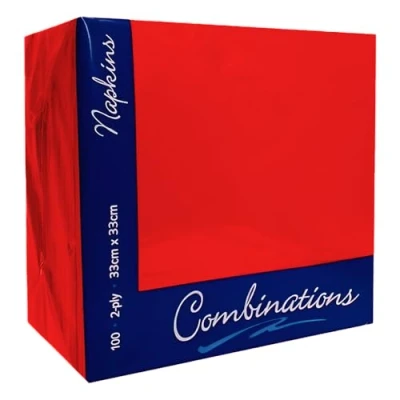 Image of Venuscello® 100 x Serviettes Paper Napkins Red Disposable Recyclable Tissue Ultra Ply 33cm 2Ply for Catering Wedding Birthday Parties