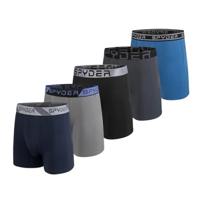 Image of Spyder Mens Boxer Briefs 5 Pack Poly Spandex Performance Underwear, Navy/Grey/Black/Charcoal/Blue, L