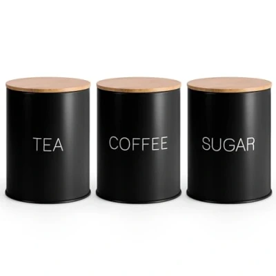 Image of EHC Tea Sugar Coffee Canisters, Containers Set of 3, Airtight Jars, Black