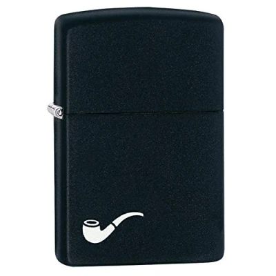 Image of Zippo Windproof Lighter Pipe Model Black Matte Finish Refillable for Lifetime Use Adjustable Flame Gift Box Metal Construction Made in USA