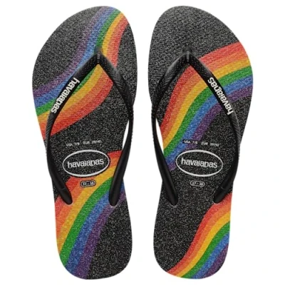 Image of Havaianas Slim Pride Rainbow LGBTQIA+ Flip Flops 3.5 Black