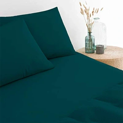 Image of The Linen Yard 250 Thread Count Fitted Sheet, Teal, Super King