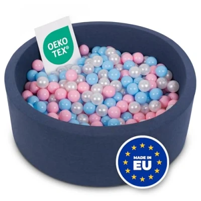 Image of Selonis Soft Ball Pit Pool 90X30cm/200 Balls Round For Baby Toddler Foam, Dark Blue: Babyblue/Light Pink/Pearl