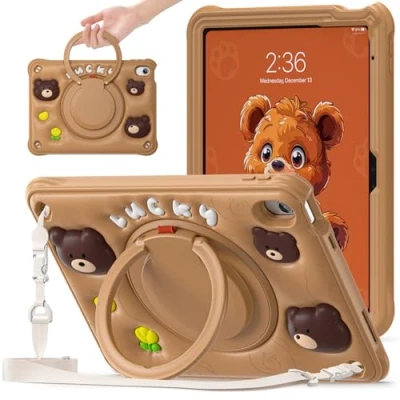 Image of TECHGEAR BubblyToons Kids Case for Apple iPad 10th Generation 10.9&quot; / 10 2022 Nursery Schools Child Friendly Soft &amp; Rugged Tough Case, 360 Rotating Stand Ring Grip Hand Holder Teddy Bear
