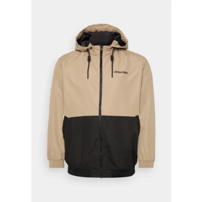 Image of JACK&amp;JONES PLUS Men&#039;s Jjerush Hood Bomber Noos Pls Jacket, Coriander/Detail:Black/White Blocking, 4XL