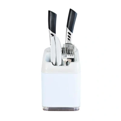 Image of Minky Utensil Caddy, Holder with Knife Slots, Kitchen Organiser &amp; Drainer, Sleek for Accessories, Made in The UK (Pastel Blue)