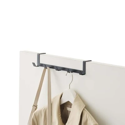 Image of YAMAZAKI 7650 Smart Over The Door Rack Wide, Black, Steel, Minimalist, 30 x 7 6 cm