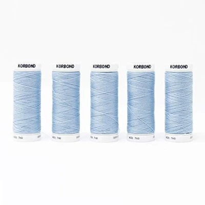 Image of Korbond 500m Baby Blue Polyester 5 x 100m Reels Thread for Hand Sewing Machines No Shrinkage Ideal Mending, Tailoring, Quilting, Crafting, Repairs and Embellishment
