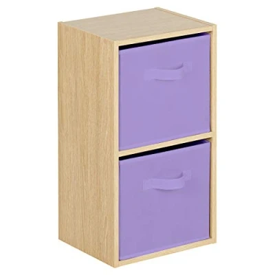 Image of Hartleys 2 Tier Oak Cube Unit Light Purple Storage Boxes
