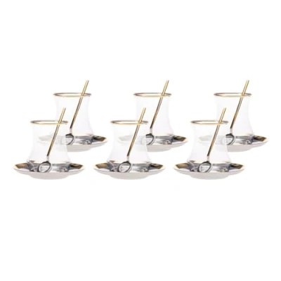 Image of Karaca Pera Gold 18 Piece Tea Set Elegant Enjoyment in and White Set, Turkish Glasses