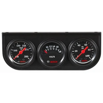 Image of Bosch SP0F000037 Style Line 1 1/2&quot; Mini Triple Gauge Kit (Black Dial Face, Black Bezel)
