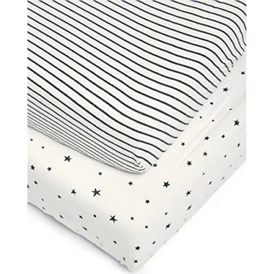 Image of Mamas &amp; Papas Cotbed Fitted Sheets, 100% Jersey Cotton Nursery Bedding (70 x 142cm, Pack of 2) Starry Skies