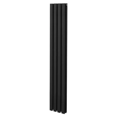 Image of Oval Column Radiator 1600mm x 240mm Modern Designer Double Panel Central Heating Heater Matt Black Carbon Steel Horizontal Vertical Kitchen Living Room Bathroom Cleaning Brush Fixing Kit &amp; Brackets