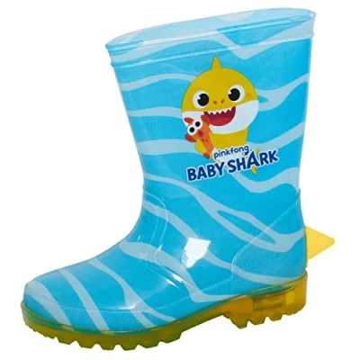 Image of Baby Shark Light Up Wellington Boots Boys Wellies Girls Wellys 3D Fin Rain Shoes Blue 10 UK Child
