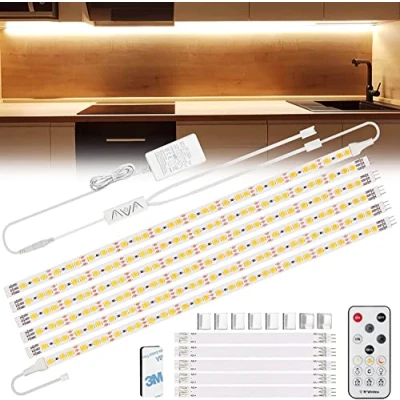 Image of Enteenly Under Cabinet Strip Lights Kit 9.8ft/3m, 12V UK Plug Warm White Dimmable LED with Remote, Flexible Lighting Strips for Kitchen, Shelf, Cupboard, TV, Desk, in 2700K